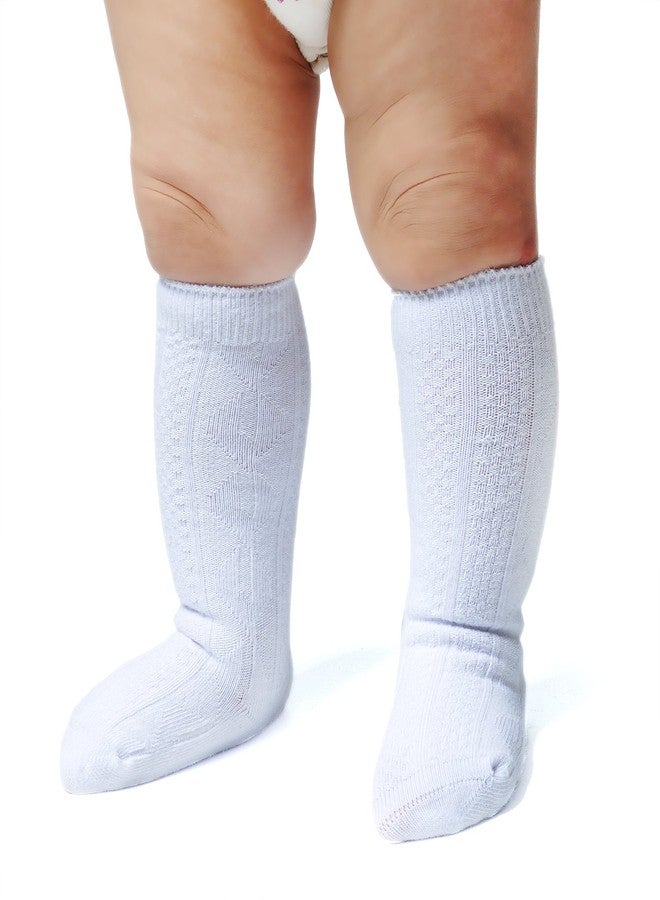 EPEIUS Unisex-Baby 3 Pair Pack Seamless Cable Knit Knee High Socks Infant Boys/Girls Uniform Stockings for 3-6 Months,White - Image 1